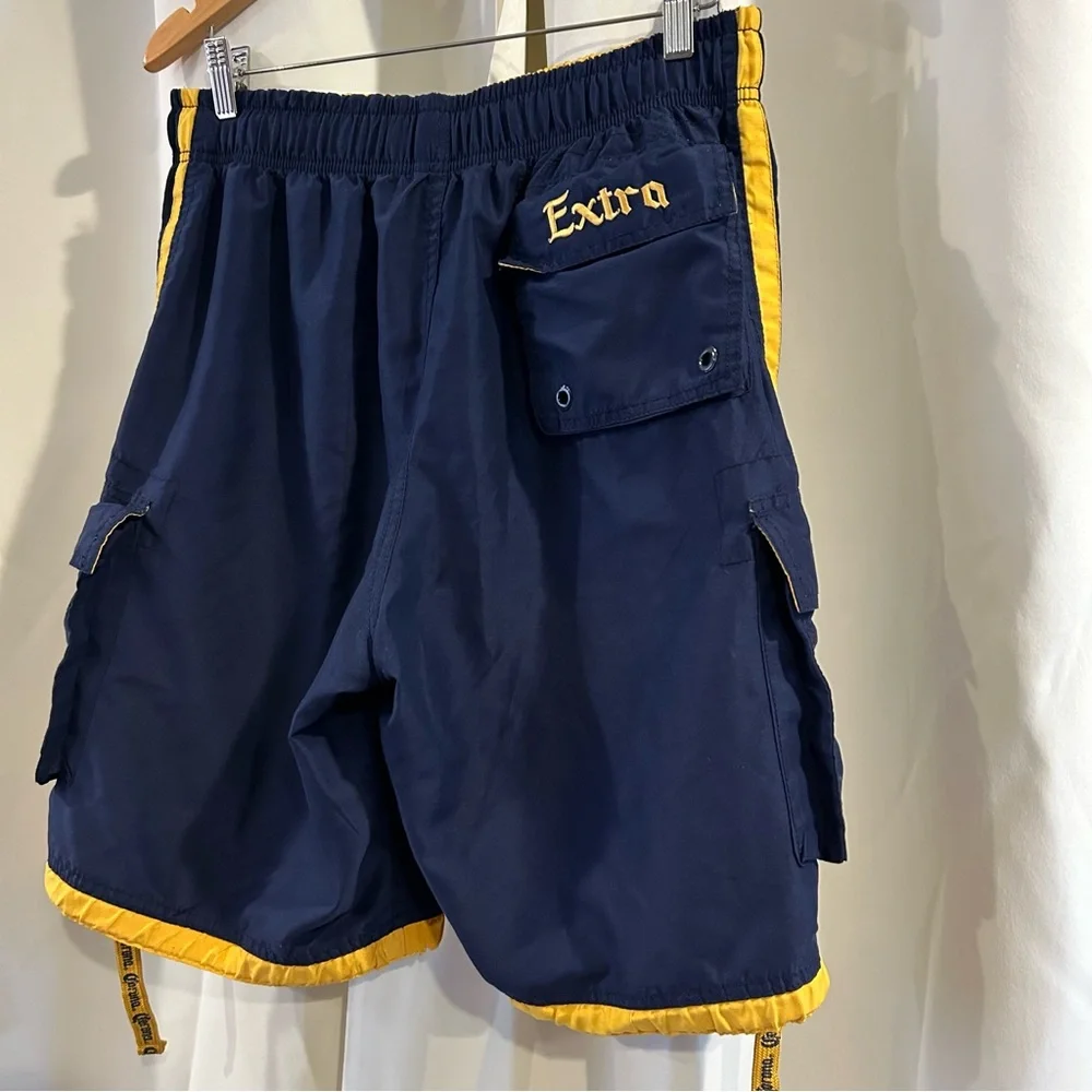 Vtg Y2K Corona‎ Extra Beer Cargo Swim Shorts Trunks Blue Party L